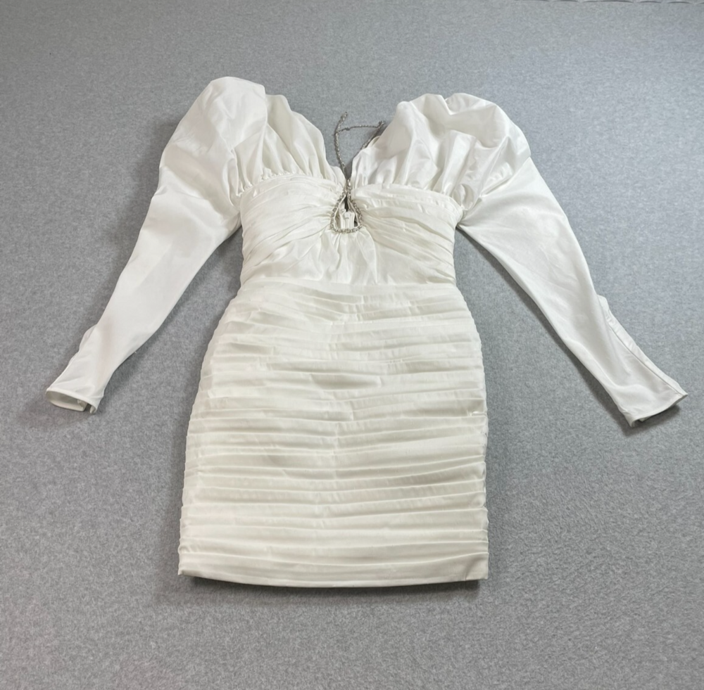 Rachel Gilbert Dress Women 6 White Dahli Mini Puff Sleeve Formal Wedding Party
